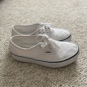 All White Platform Checkered Vans